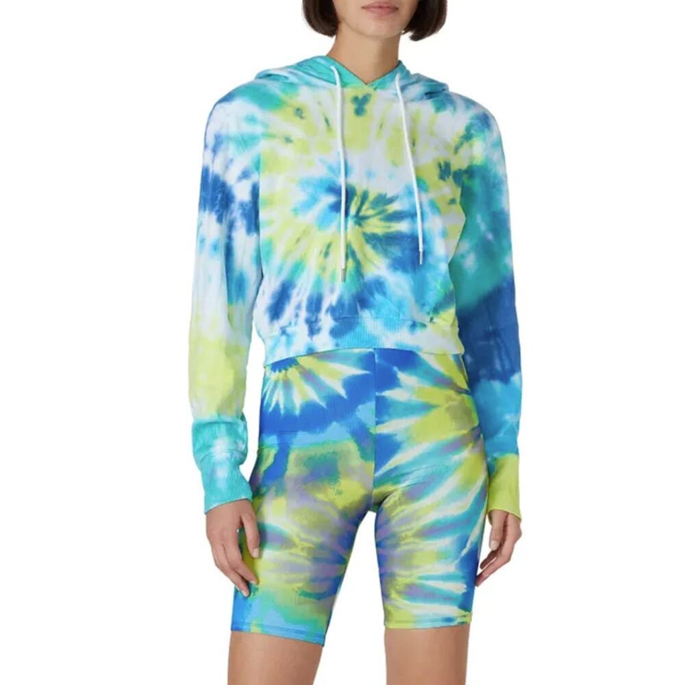 AFRM Milo Cropped Tie Dye Hoodie Blue Yellow Sweatshirt XS
